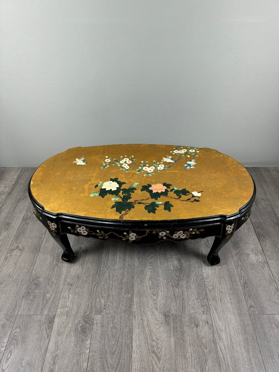 Chinese Coffee Table, Lacquered Wood And Painted Decoration, 20th Century-photo-2