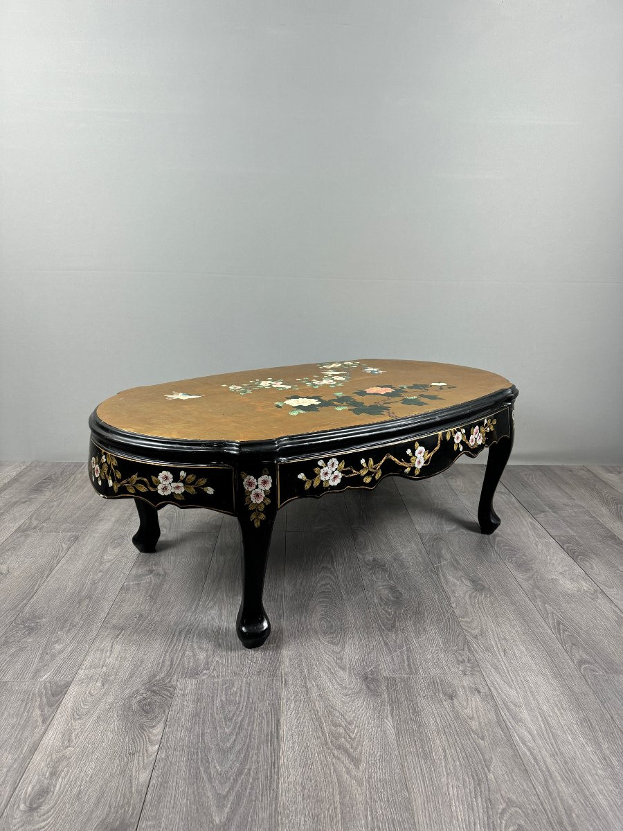 Chinese Coffee Table, Lacquered Wood And Painted Decoration, 20th Century-photo-3