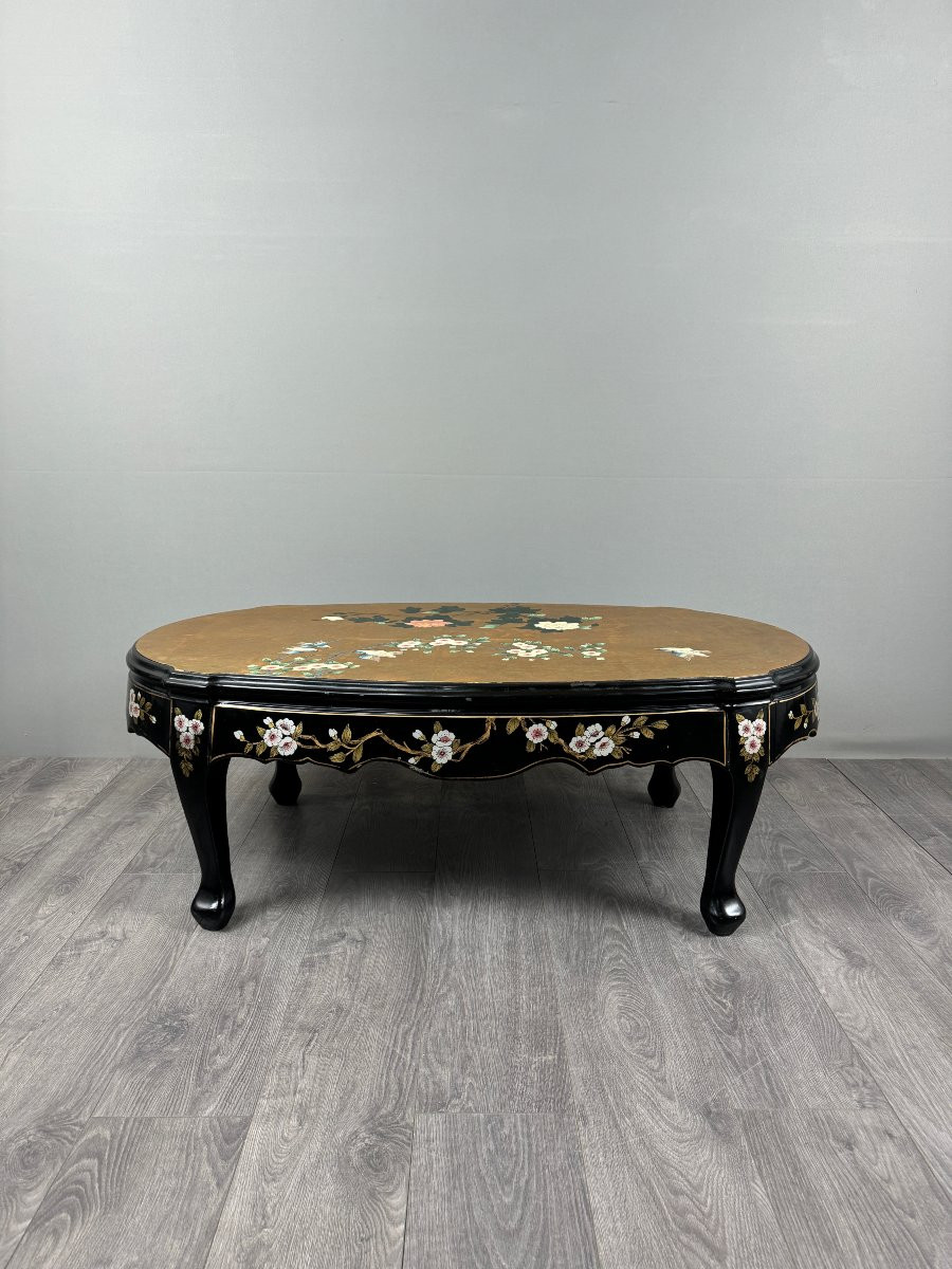 Chinese Coffee Table, Lacquered Wood And Painted Decoration, 20th Century-photo-4