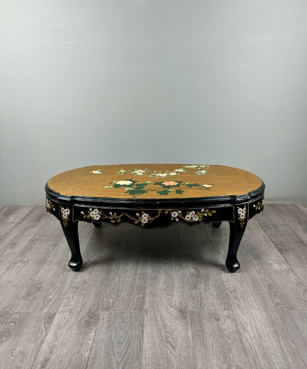 Chinese Coffee Table, Lacquered Wood And Painted Decoration, 20th Century