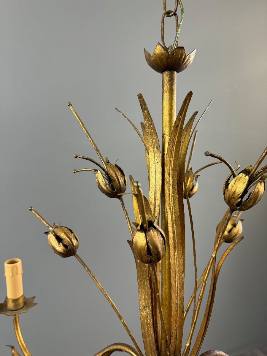 Lustre en métal doré, Italie, vers 1950-photo-3