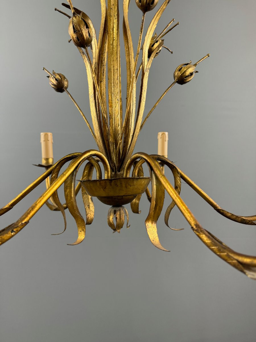 Lustre en métal doré, Italie, vers 1950-photo-4