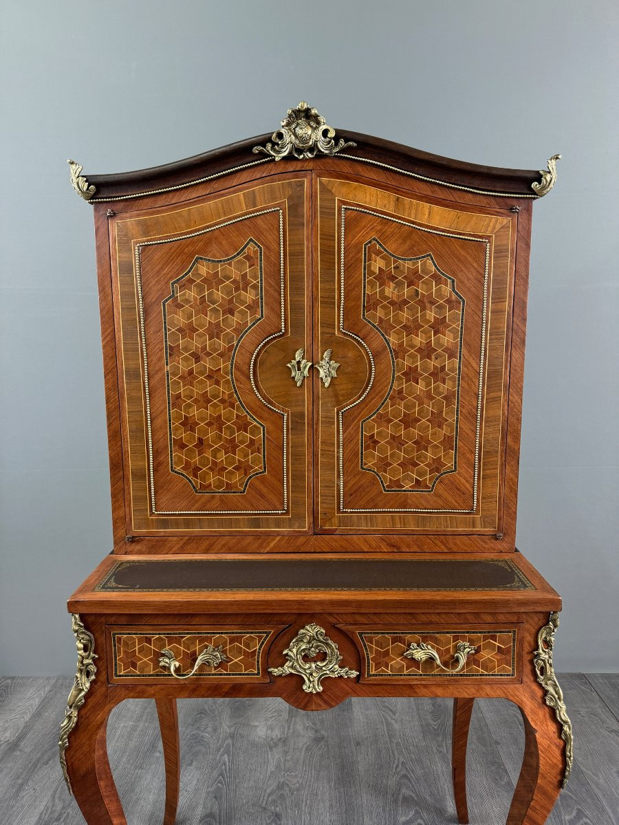 Secrétaire en marqueterie, Style Louis XV, début XXe siècle-photo-4