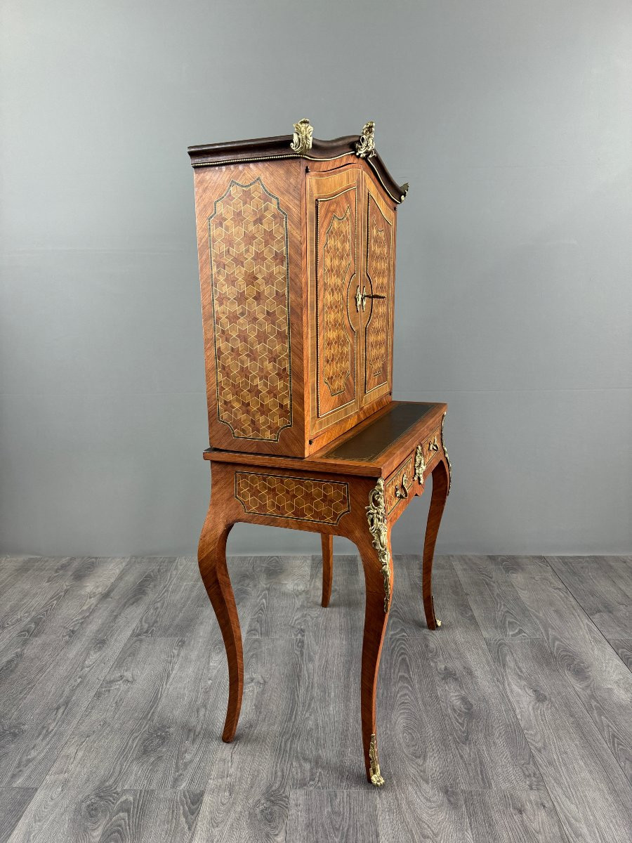 Secrétaire en marqueterie, Style Louis XV, début XXe siècle-photo-2