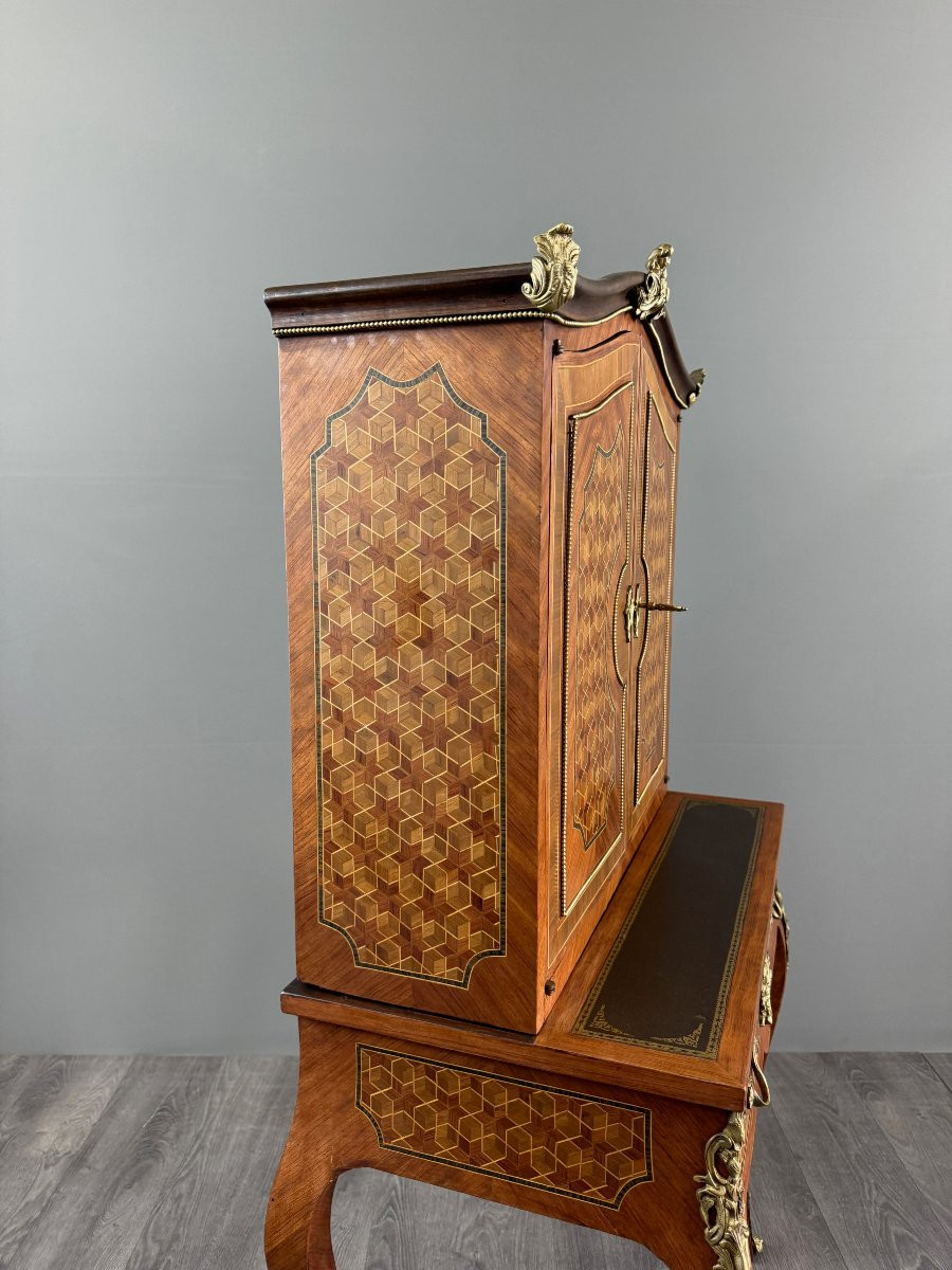 Secrétaire en marqueterie, Style Louis XV, début XXe siècle-photo-3