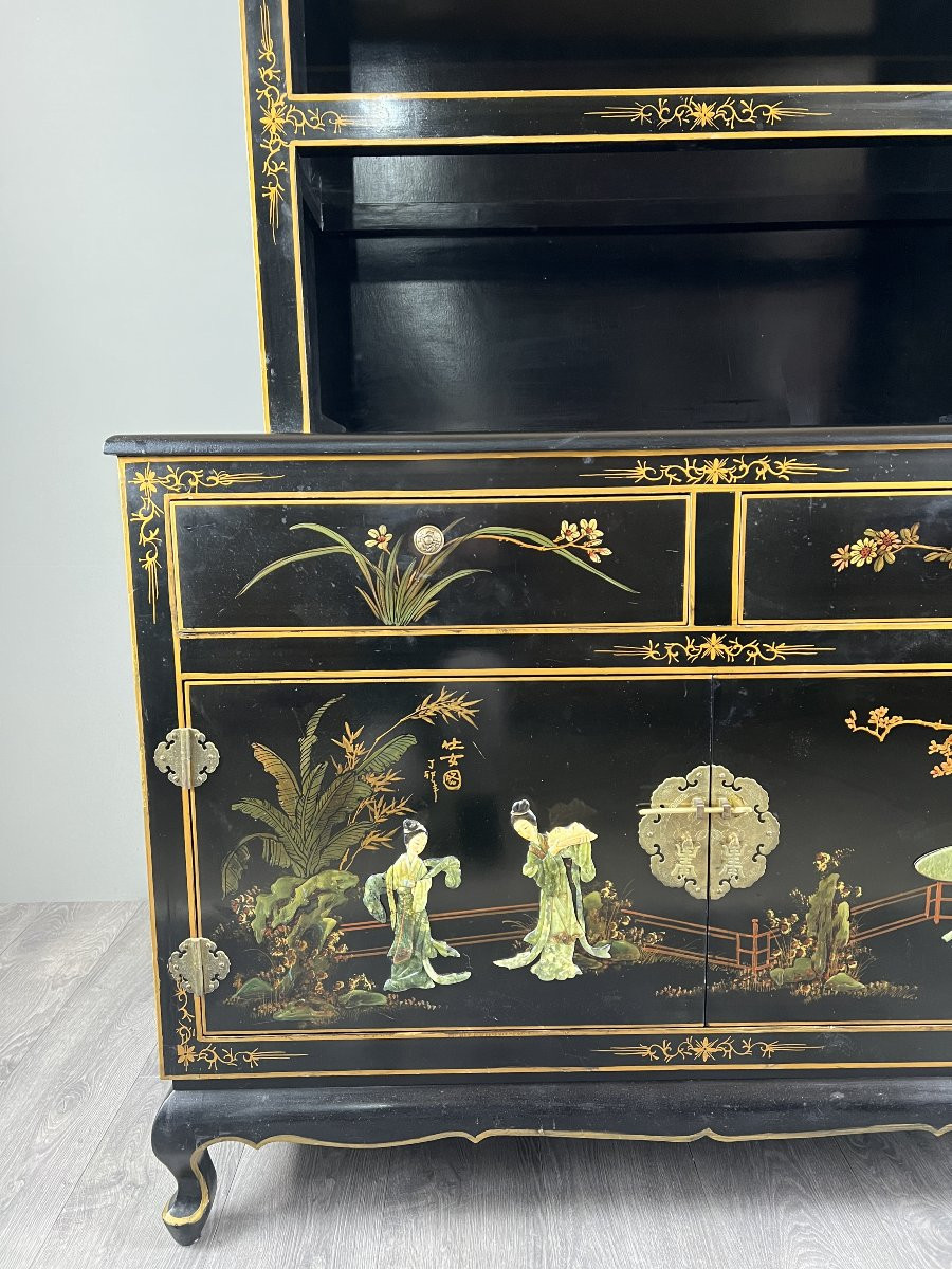 Black Lacquered Chinese Display Case With Gold Decoration, Early 20th Century-photo-3