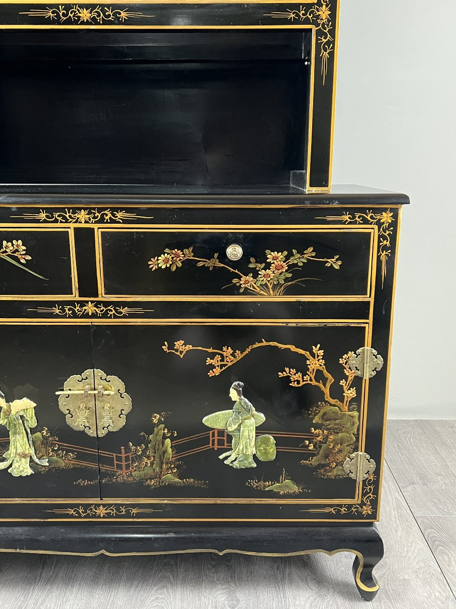 Black Lacquered Chinese Display Case With Gold Decoration, Early 20th Century-photo-4