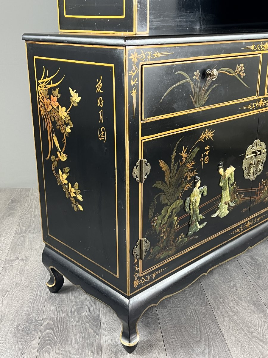 Black Lacquered Chinese Display Case With Gold Decoration, Early 20th Century-photo-2