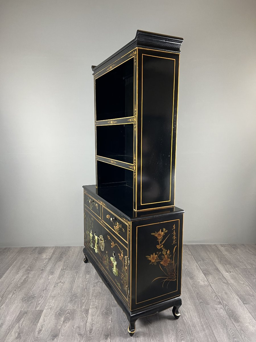 Black Lacquered Chinese Display Case With Gold Decoration, Early 20th Century-photo-5
