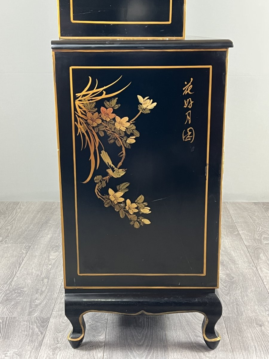 Black Lacquered Chinese Display Case With Gold Decoration, Early 20th Century-photo-6