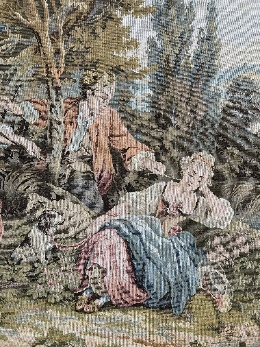 Grande tapisserie décorative à scène galante, XXe siècle-photo-2