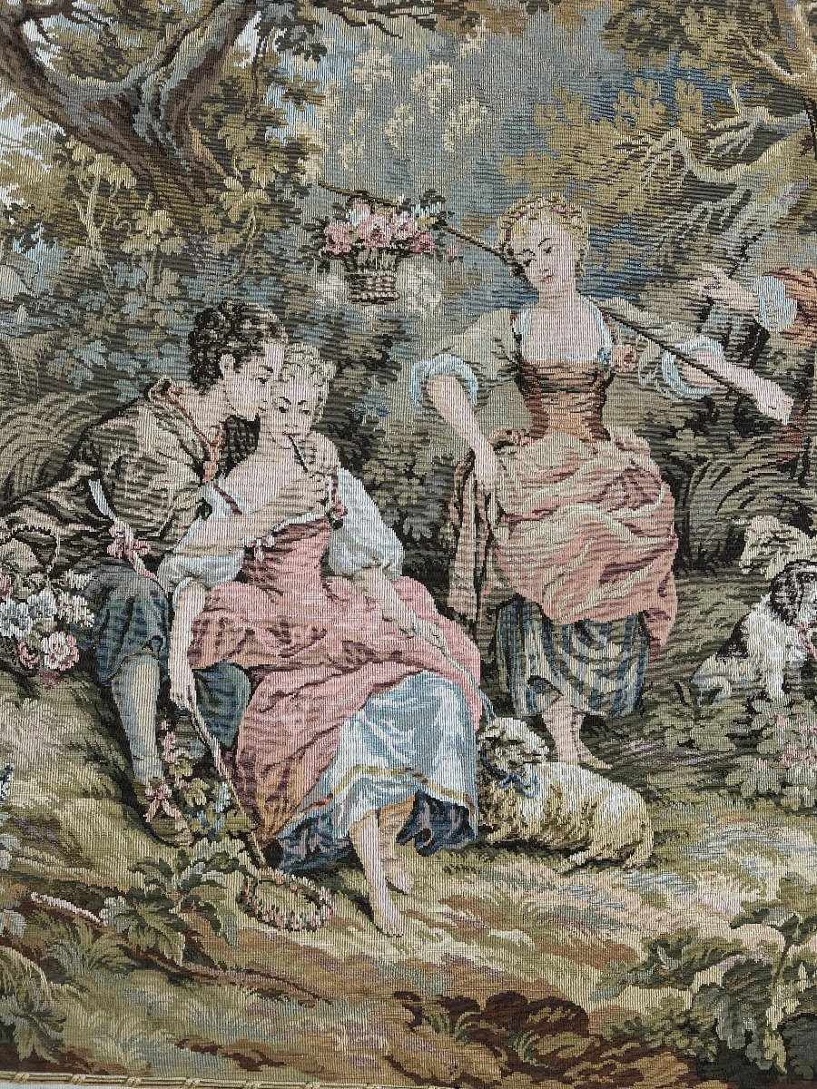 Grande tapisserie décorative à scène galante, XXe siècle-photo-3