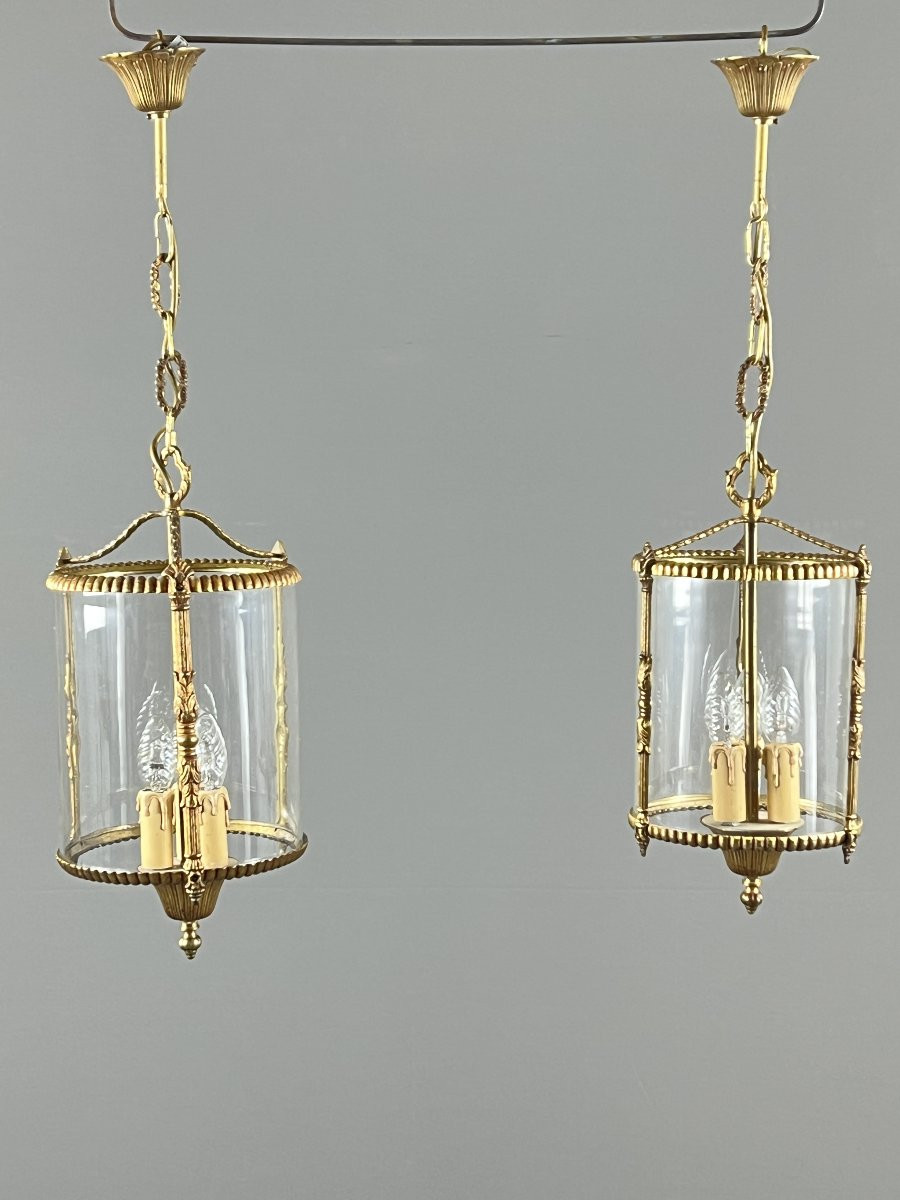 Paire de lanternes suspendues de style Louis XVI, XXe Siècle-photo-4