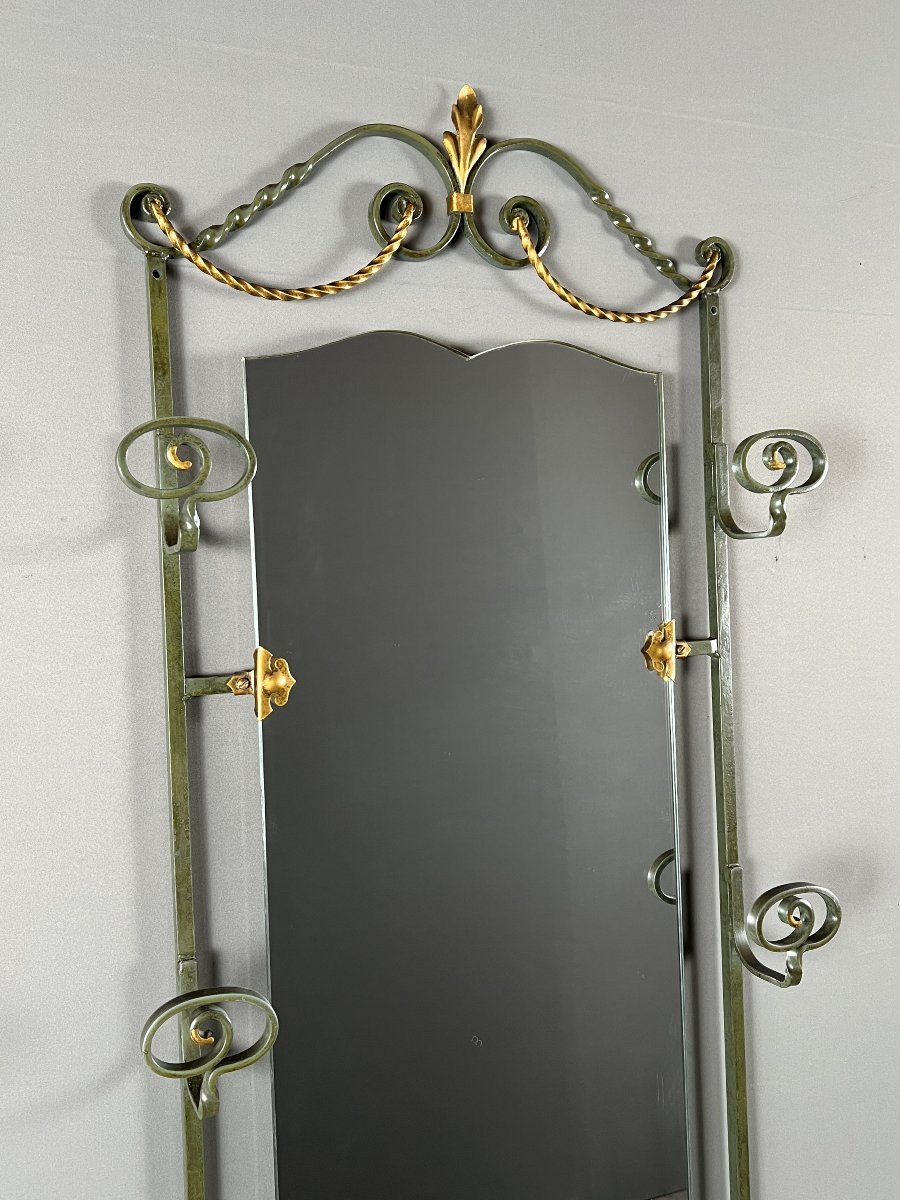 Console murale avec miroir, fer forgé et marbre, XXe siècle-photo-3