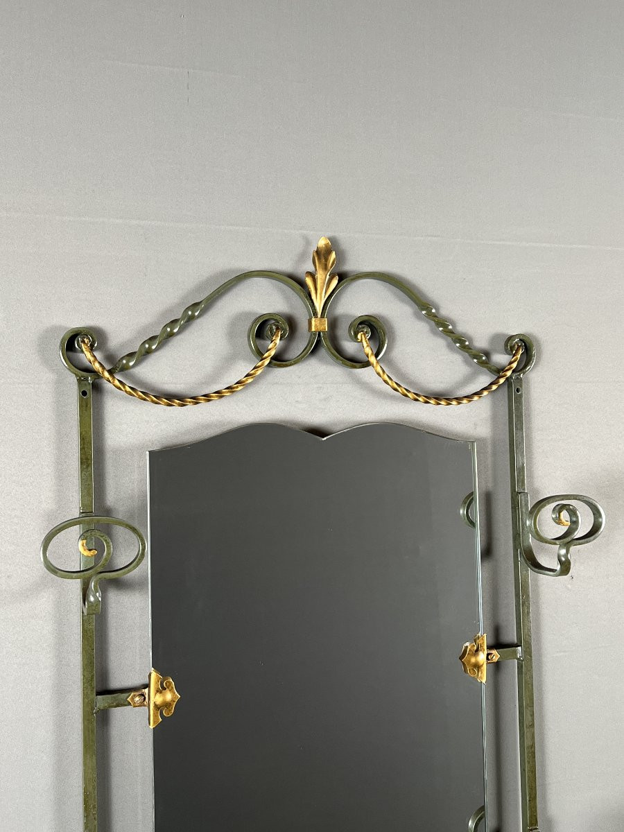 Console murale avec miroir, fer forgé et marbre, XXe siècle-photo-3