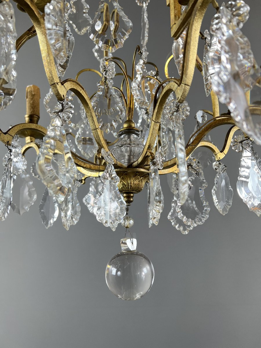 Lustre à pampilles en bronze doré et cristal, XIXe siècle-photo-2