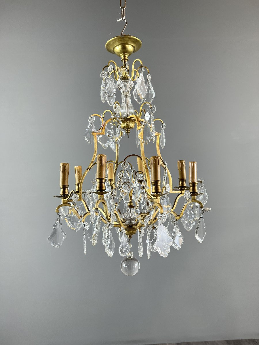 Lustre à pampilles en bronze doré et cristal, XIXe siècle-photo-4