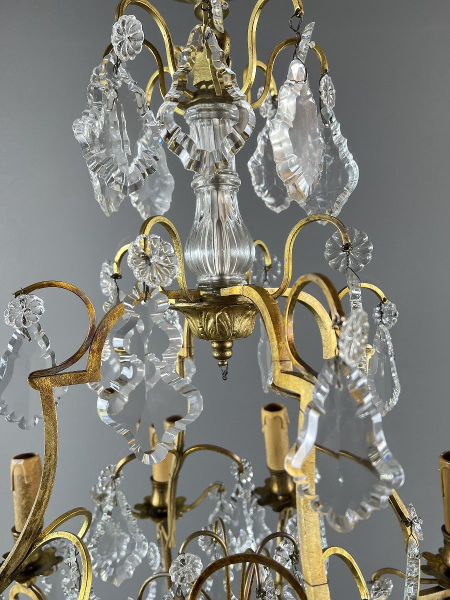 Lustre à pampilles en bronze doré et cristal, XIXe siècle-photo-3