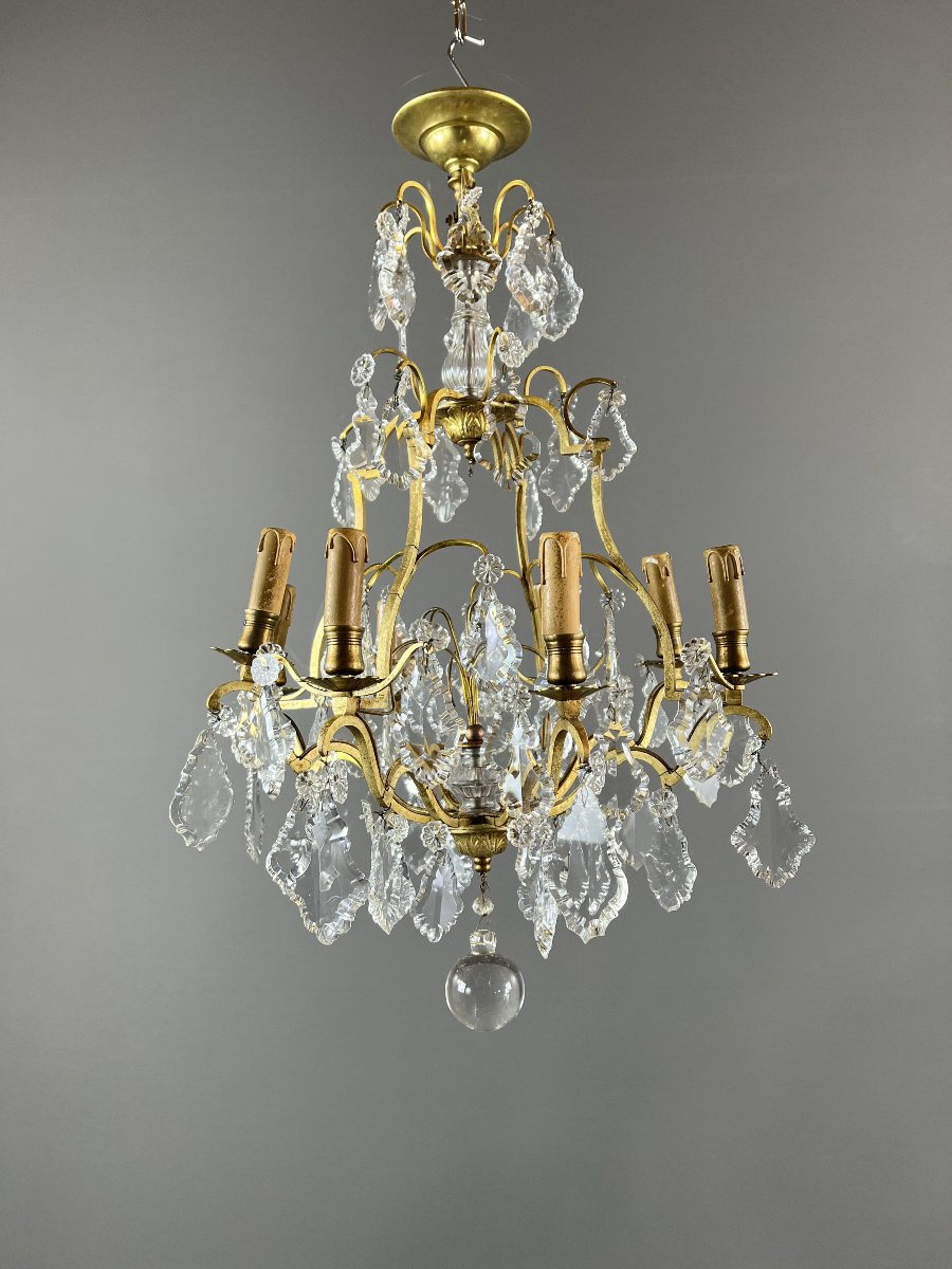 Lustre à pampilles en bronze doré et cristal, XIXe siècle-photo-6
