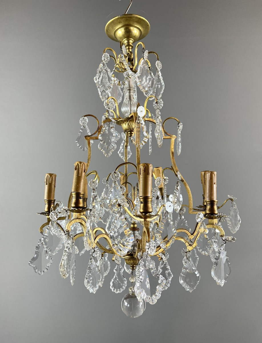 Lustre à pampilles en bronze doré et cristal, XIXe siècle
