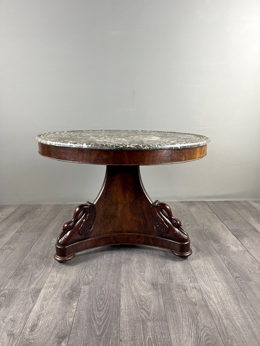 Empire Style Pedestal Table In Mahogany And Marble, 19th Century-photo-2