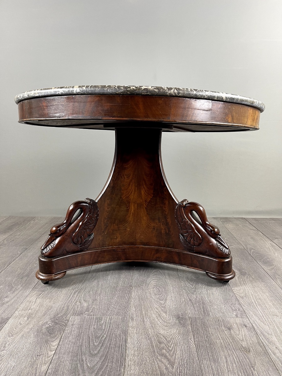 Empire Style Pedestal Table In Mahogany And Marble, 19th Century-photo-3