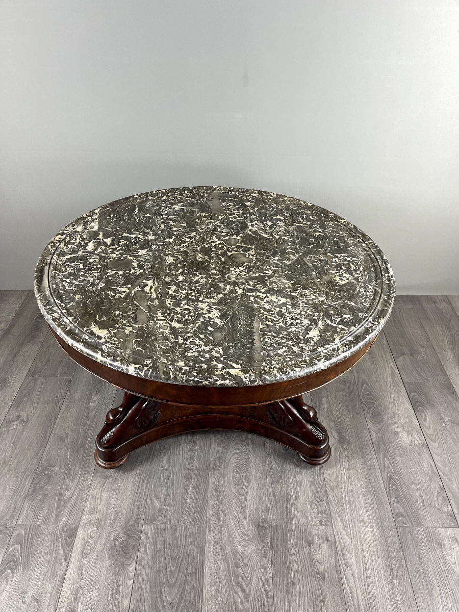 Empire Style Pedestal Table In Mahogany And Marble, 19th Century-photo-4