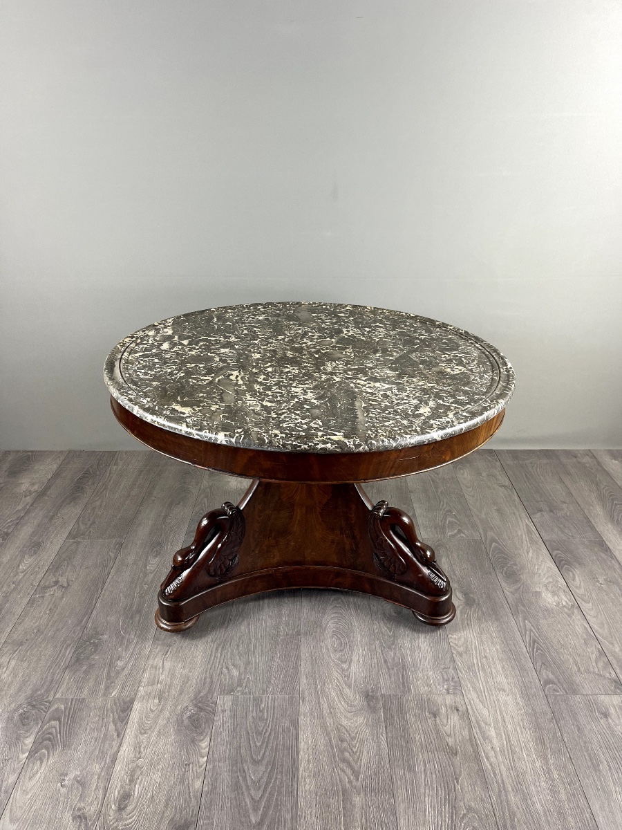 Empire Style Pedestal Table In Mahogany And Marble, 19th Century-photo-7
