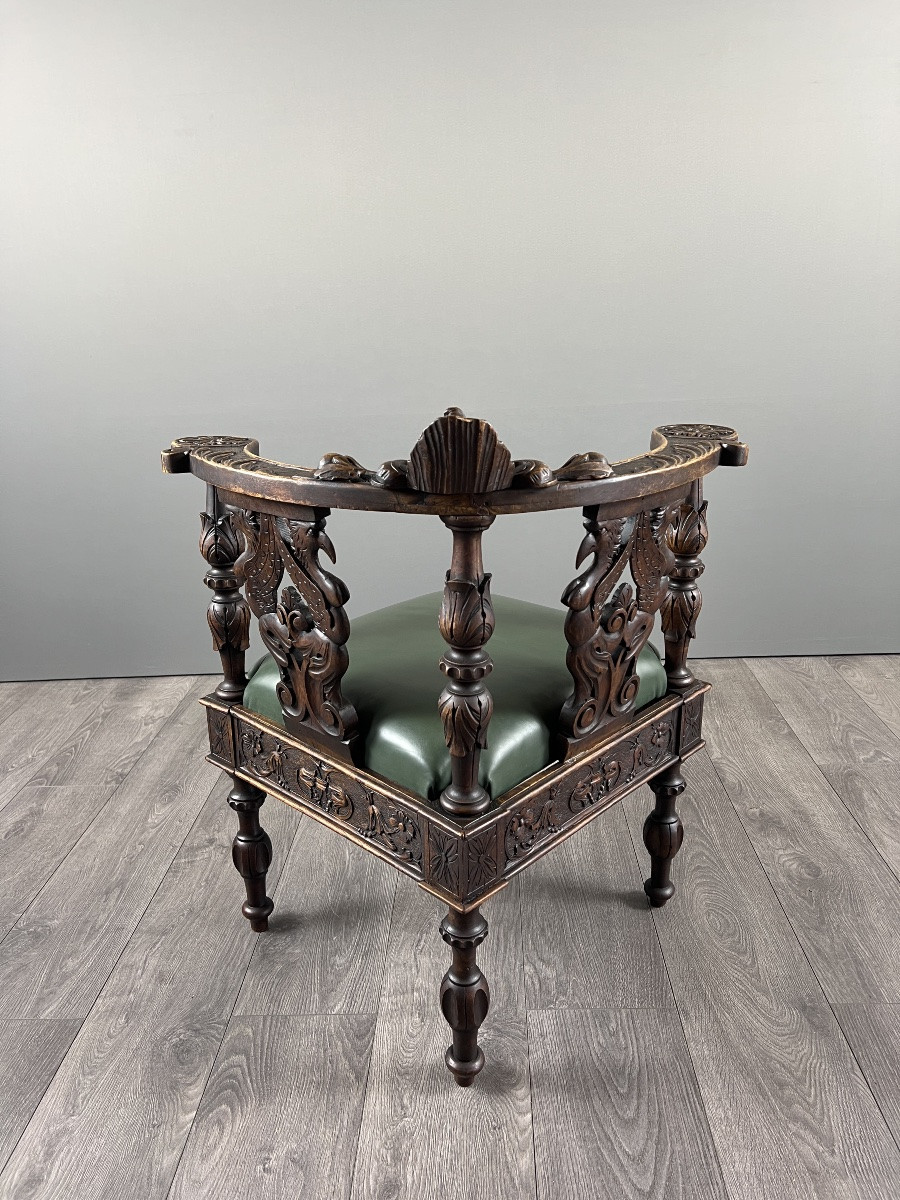 Pair Of Carved Wooden Corner Armchairs, 19th Century-photo-6