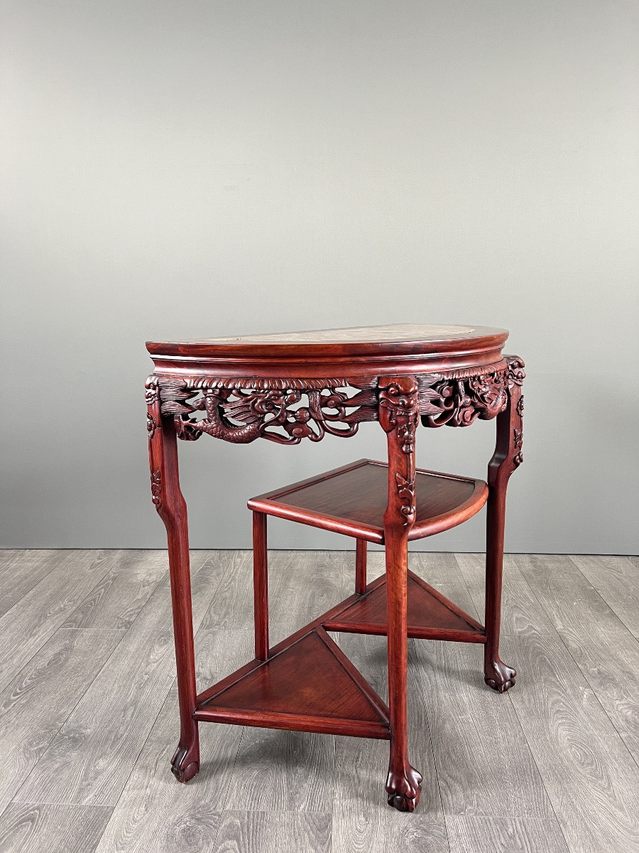 Console demi-lune en bois sculpté et marbre, début XXe siècle-photo-7