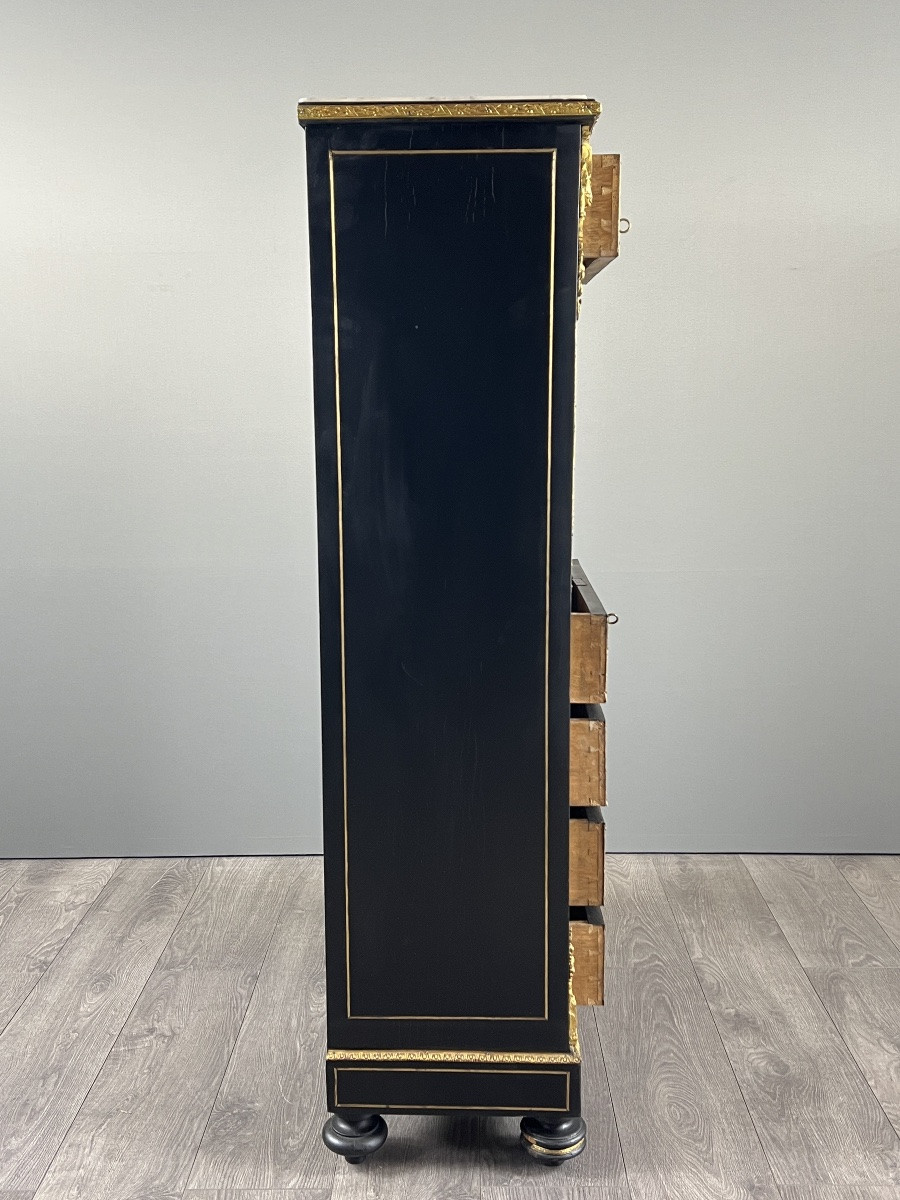 Antique Napoleon III Secretary Desk In Marquetry And Gilt Bronze, 19th Century-photo-4