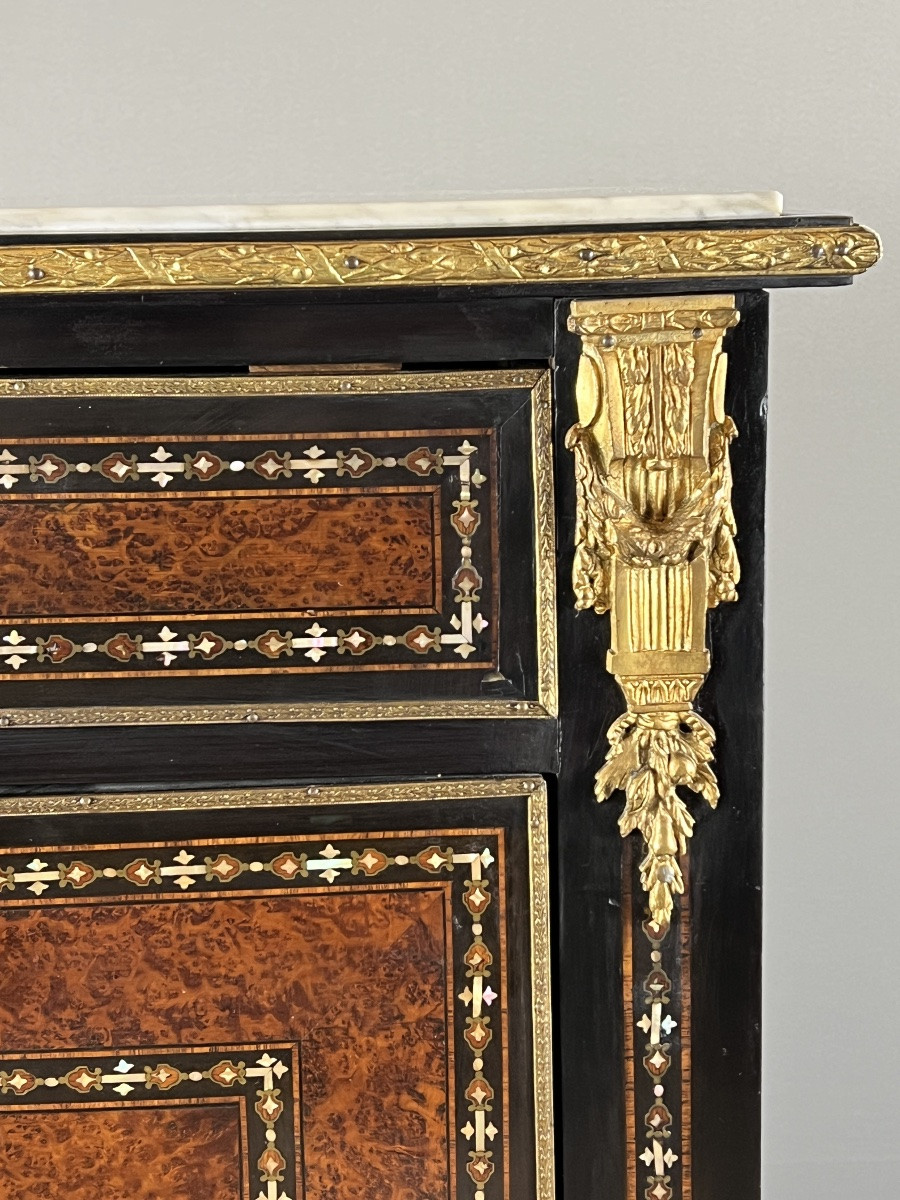 Antique Napoleon III Secretary Desk In Marquetry And Gilt Bronze, 19th Century-photo-5