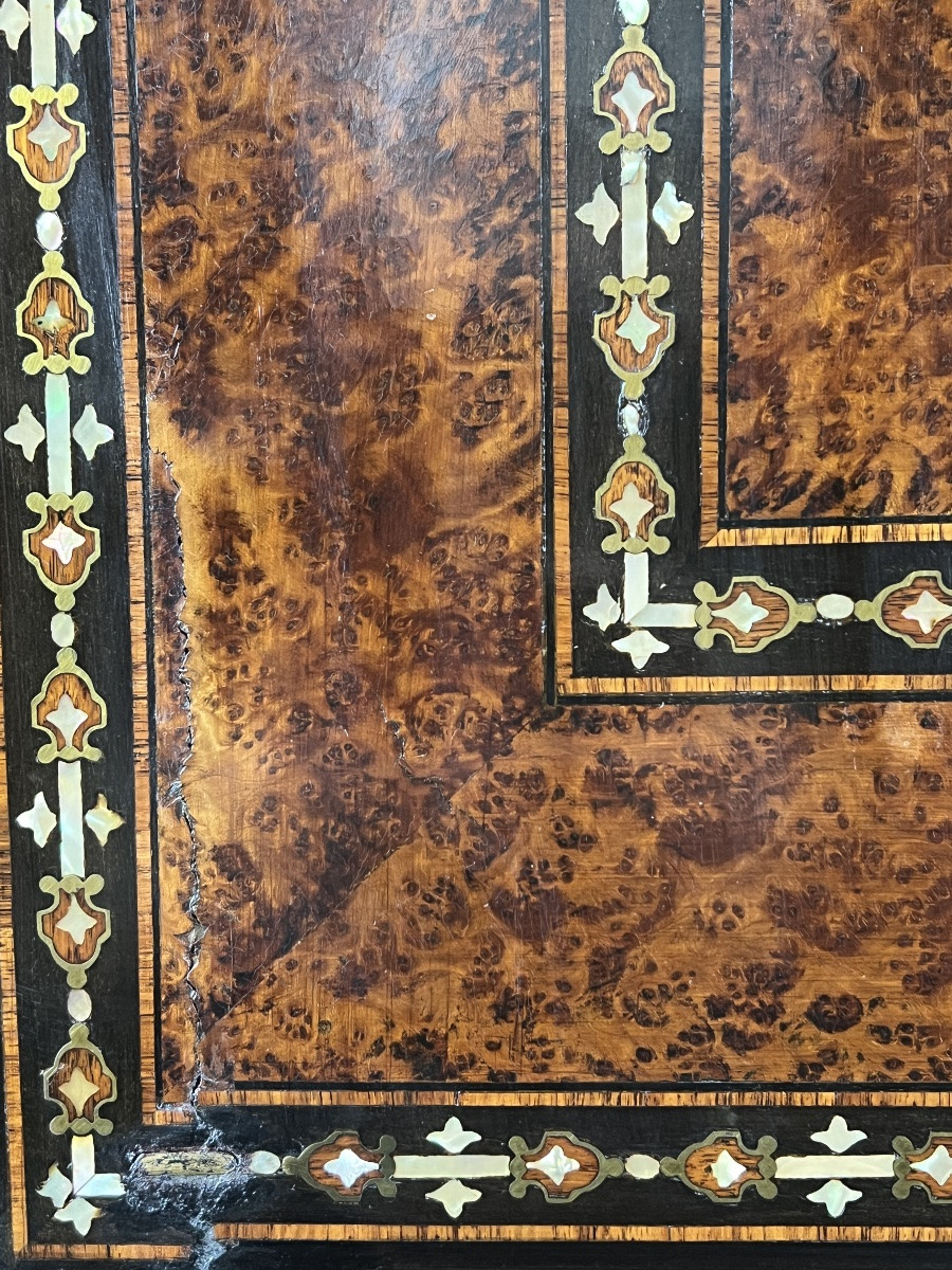 Antique Napoleon III Secretary Desk In Marquetry And Gilt Bronze, 19th Century-photo-6