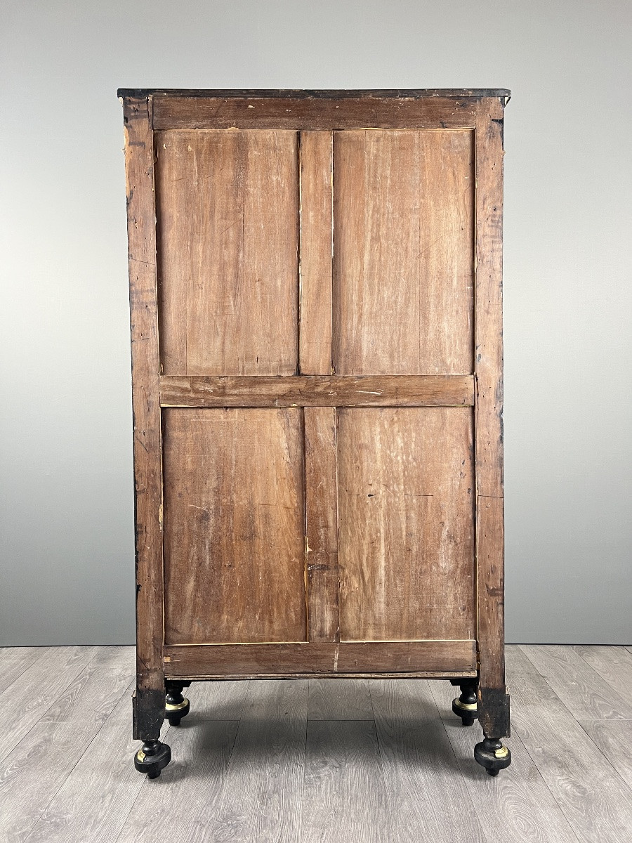 Napoleon III Display Cabinet In Black Lacquered Wood With Painted Floral Decoration, 19th Century-photo-1