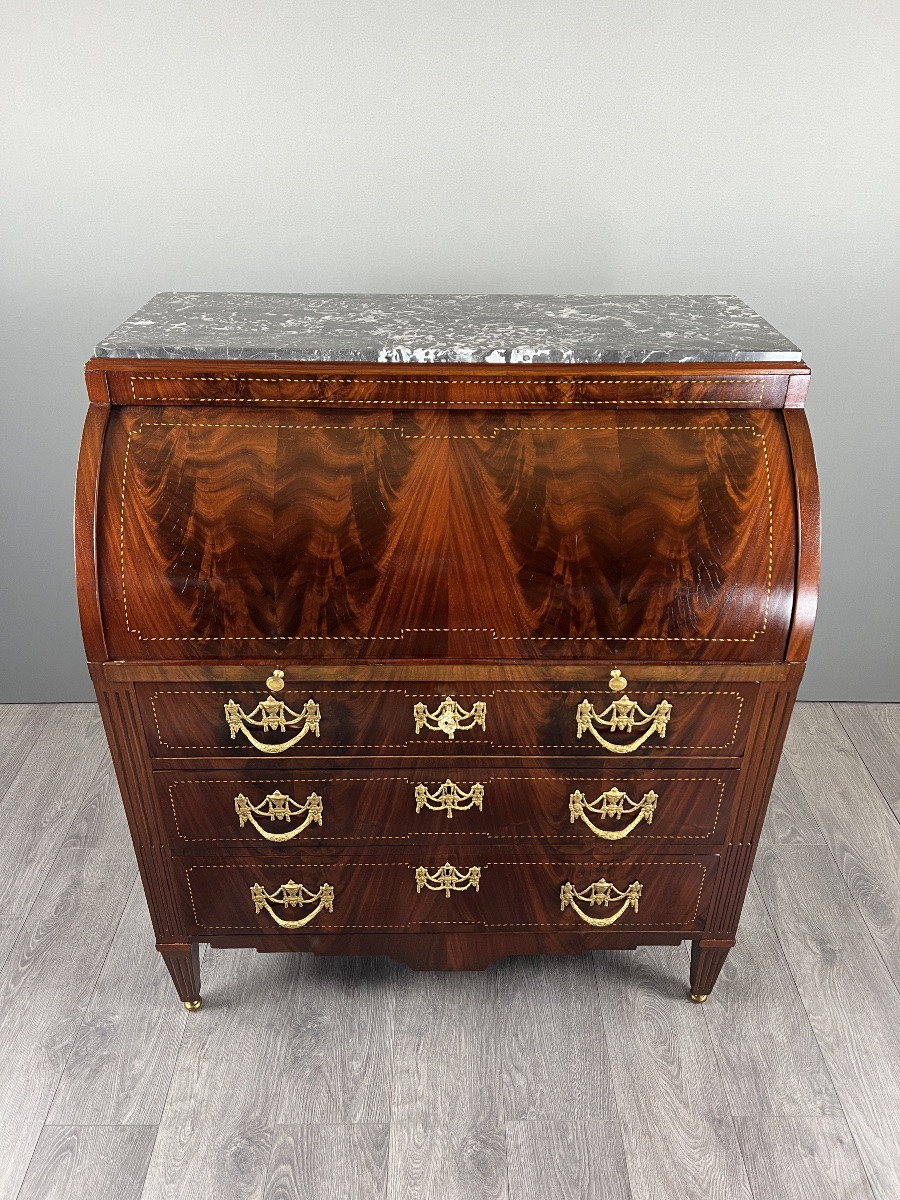 Secrétaire à abattant de style Louis XVI en acajou, XIXe siècle-photo-1