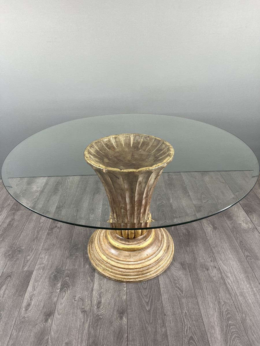 Table sur pied central en bois sculpté, XXe siècle-photo-2