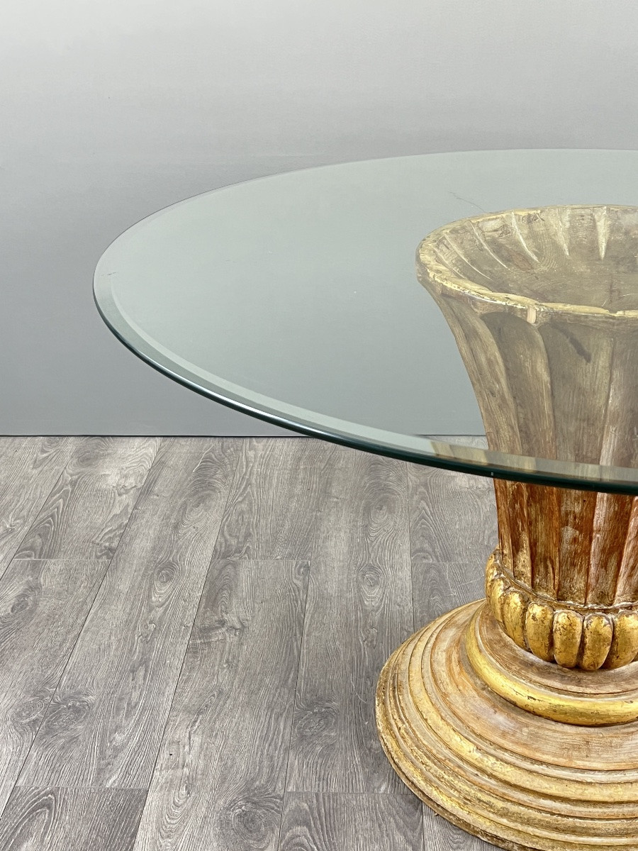 Table sur pied central en bois sculpté, XXe siècle-photo-4