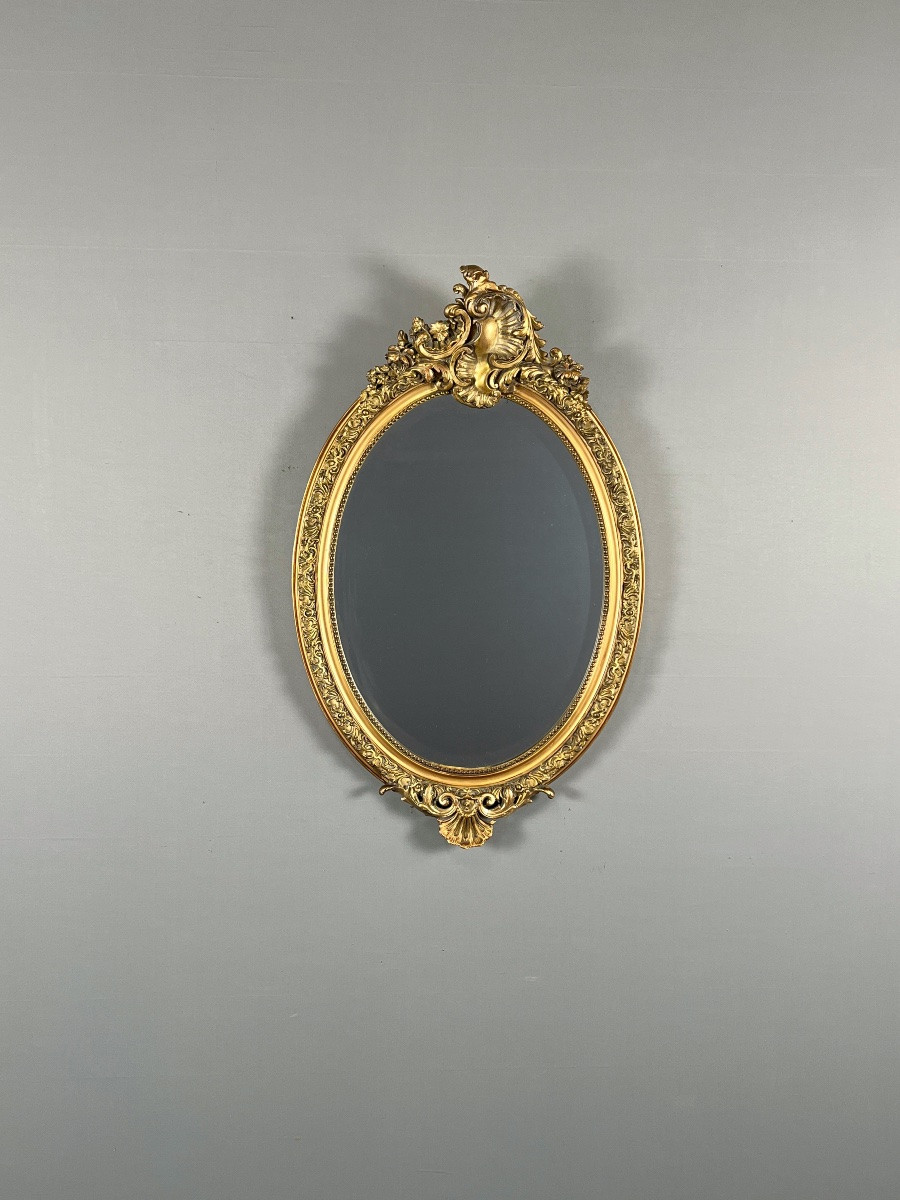 Oval Giltwood Mirror In The Louis XV Style, 19th Century-photo-3