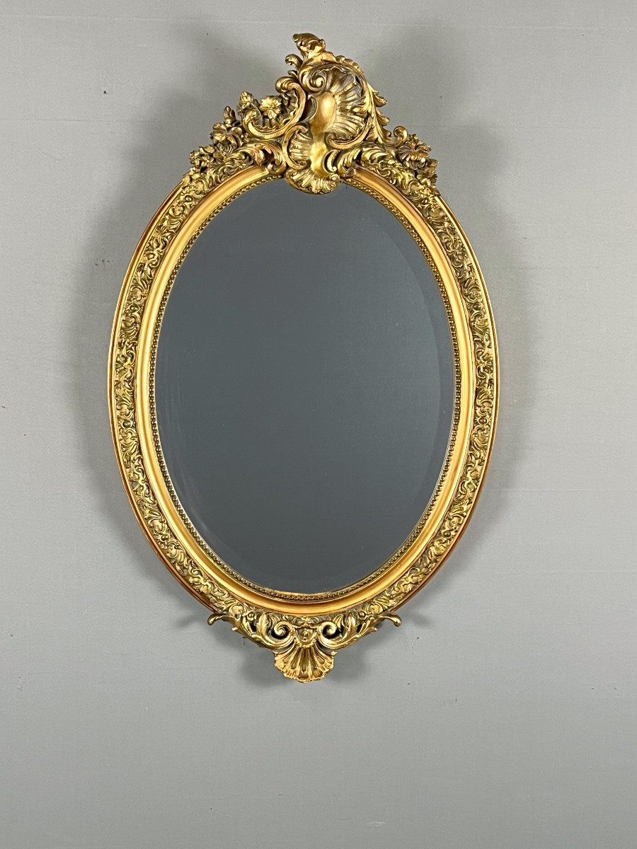 Oval Giltwood Mirror In The Louis XV Style, 19th Century-photo-5
