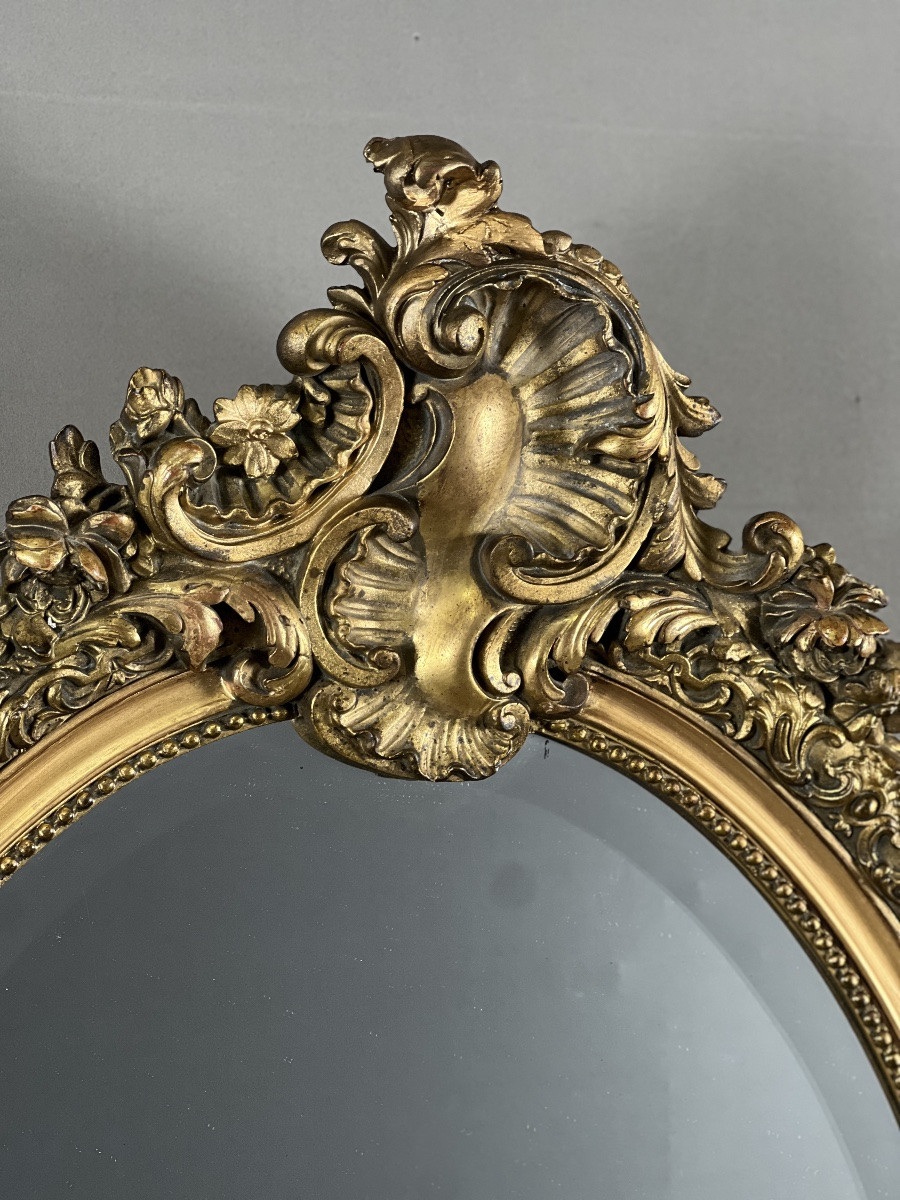 Oval Giltwood Mirror In The Louis XV Style, 19th Century-photo-8