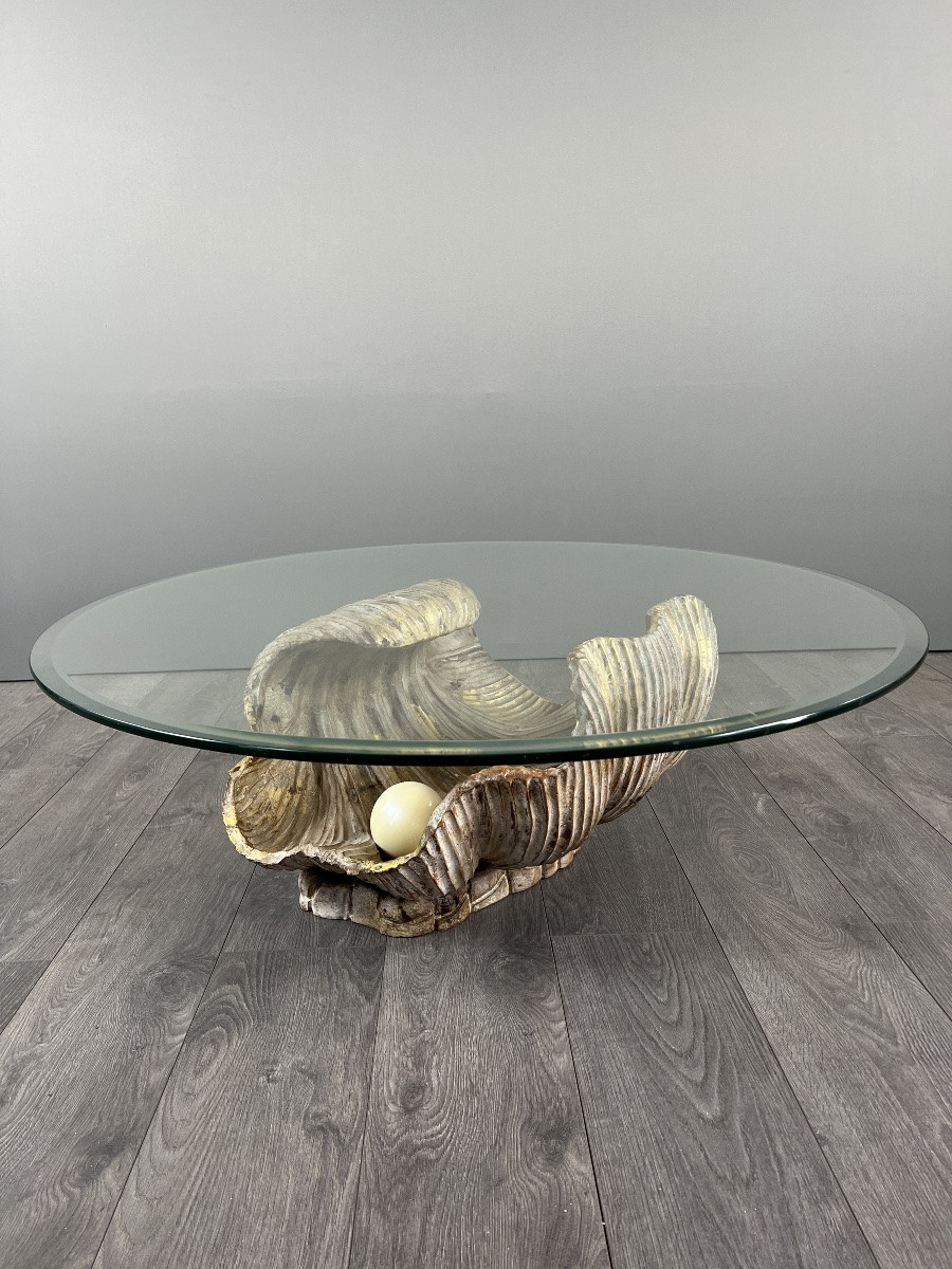 Table basse en forme de coquillage en bois sculpté, XXe siècle-photo-2