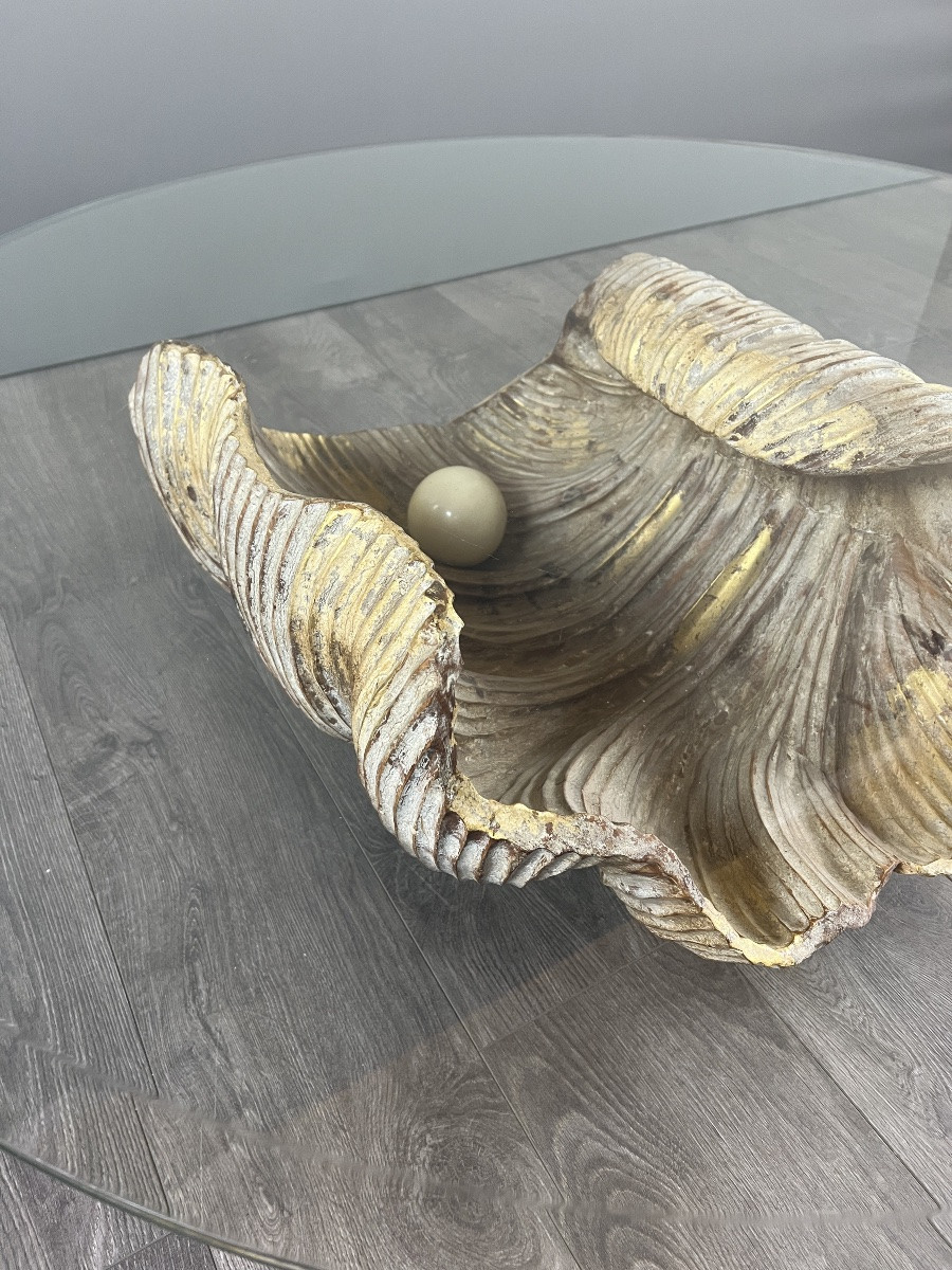 Table basse en forme de coquillage en bois sculpté, XXe siècle-photo-1