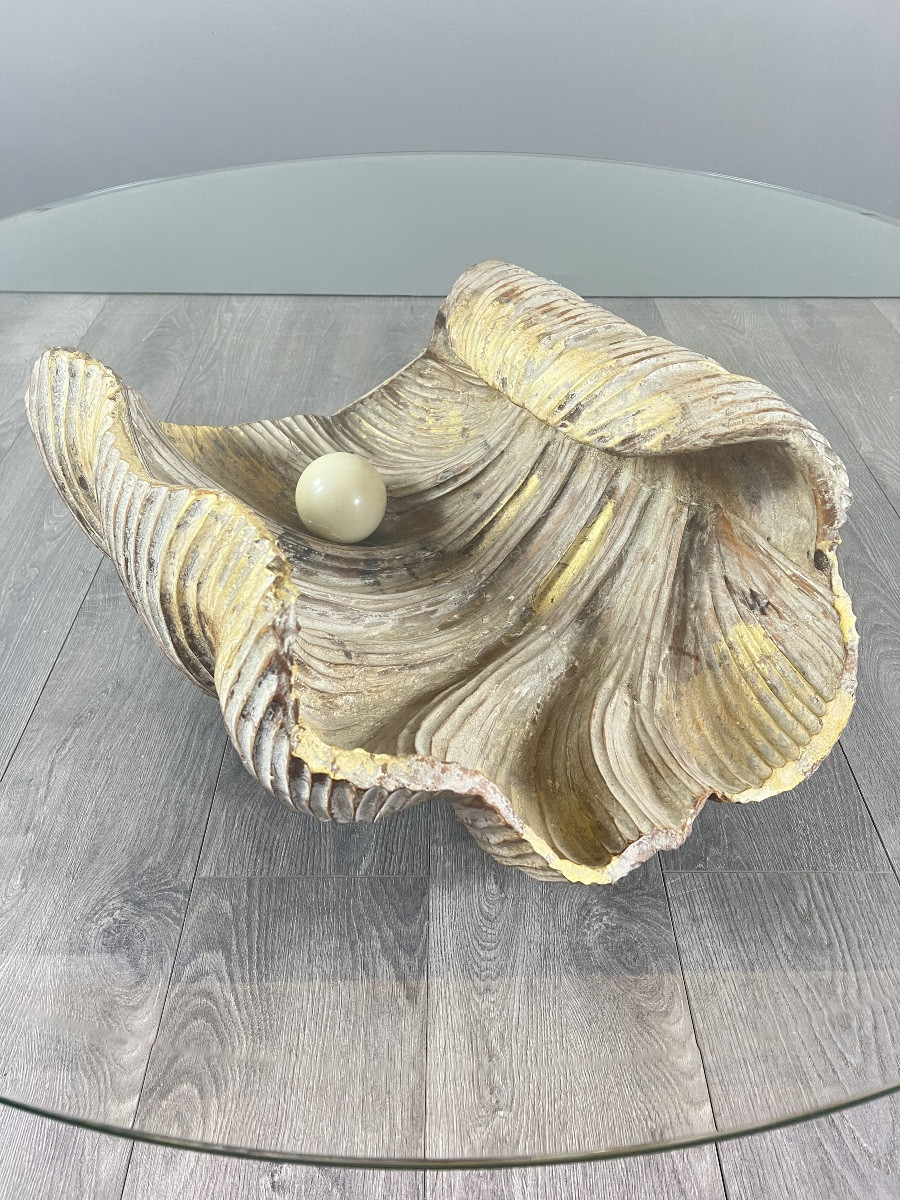 Table basse en forme de coquillage en bois sculpté, XXe siècle-photo-2