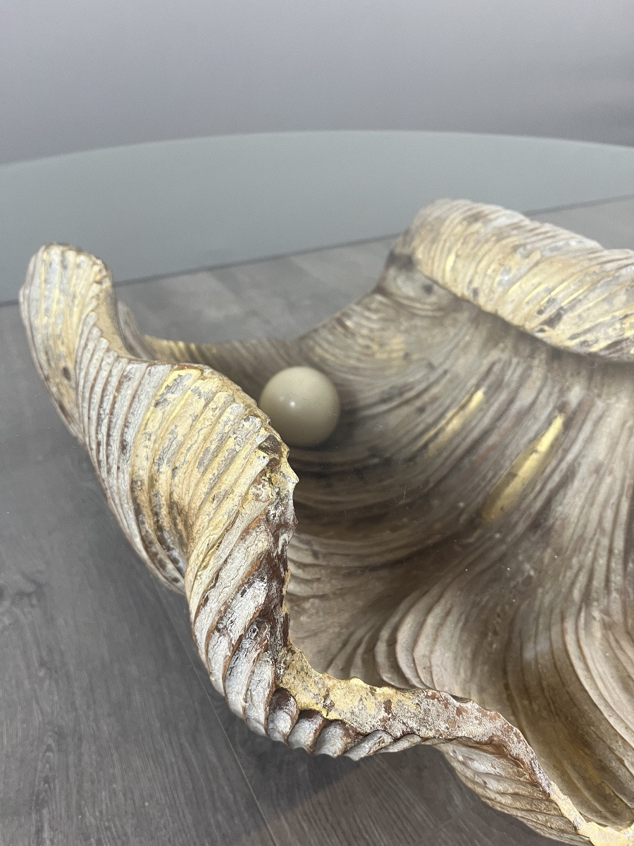 Table basse en forme de coquillage en bois sculpté, XXe siècle-photo-3