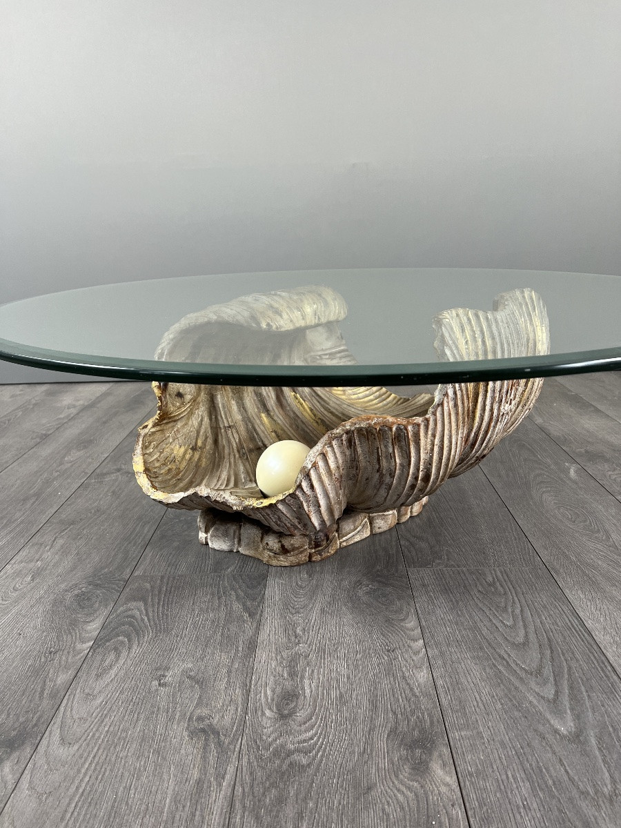 Table basse en forme de coquillage en bois sculpté, XXe siècle-photo-5