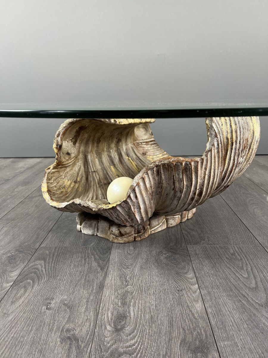 Table basse en forme de coquillage en bois sculpté, XXe siècle-photo-6