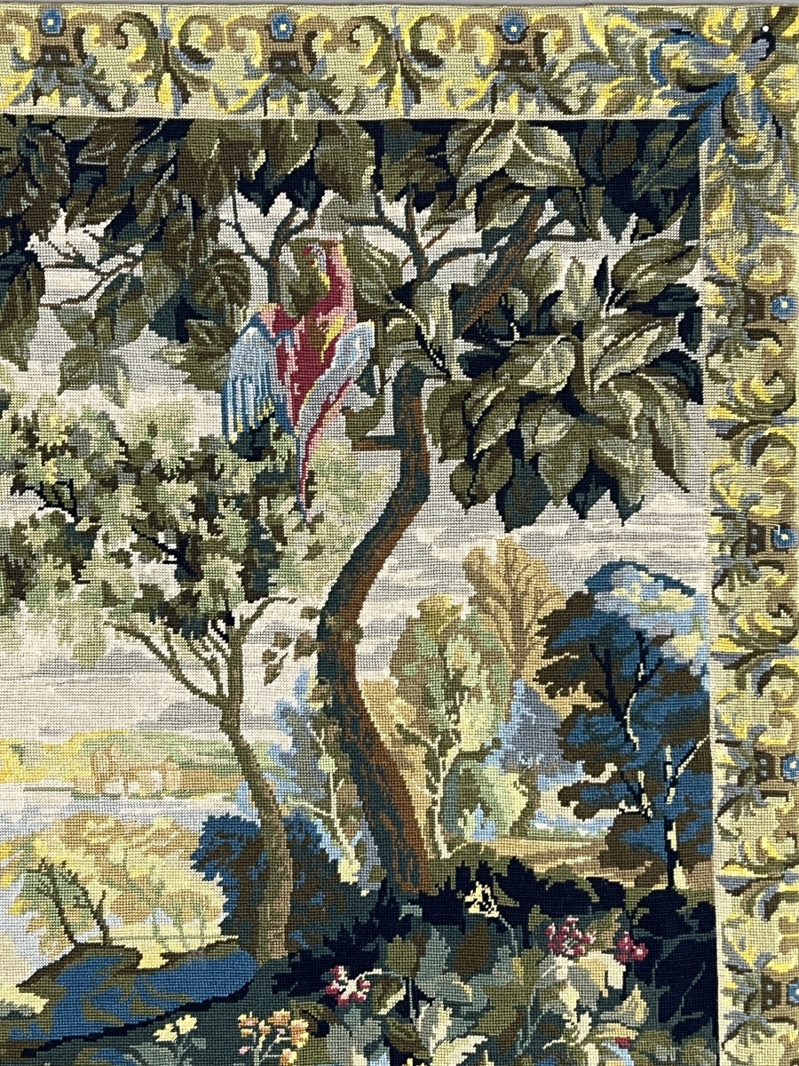 Wall Tapestry With A Landscape And Bird Scene, 20th Century-photo-2