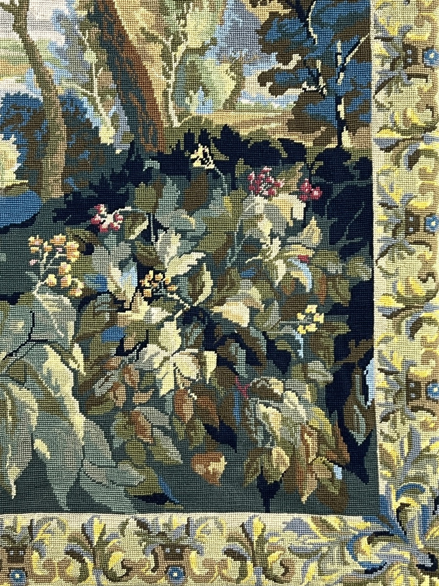 Wall Tapestry With A Landscape And Bird Scene, 20th Century-photo-3