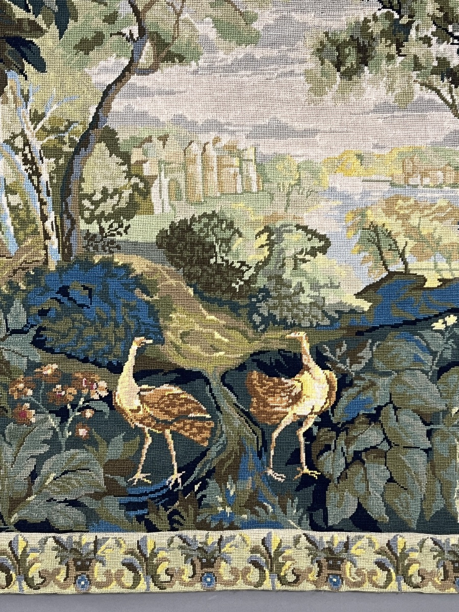 Wall Tapestry With A Landscape And Bird Scene, 20th Century-photo-4
