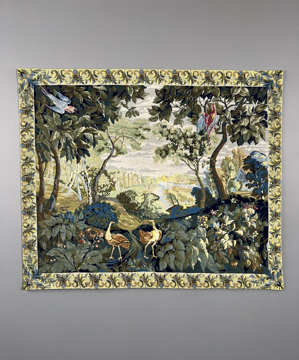 Wall Tapestry With A Landscape And Bird Scene, 20th Century